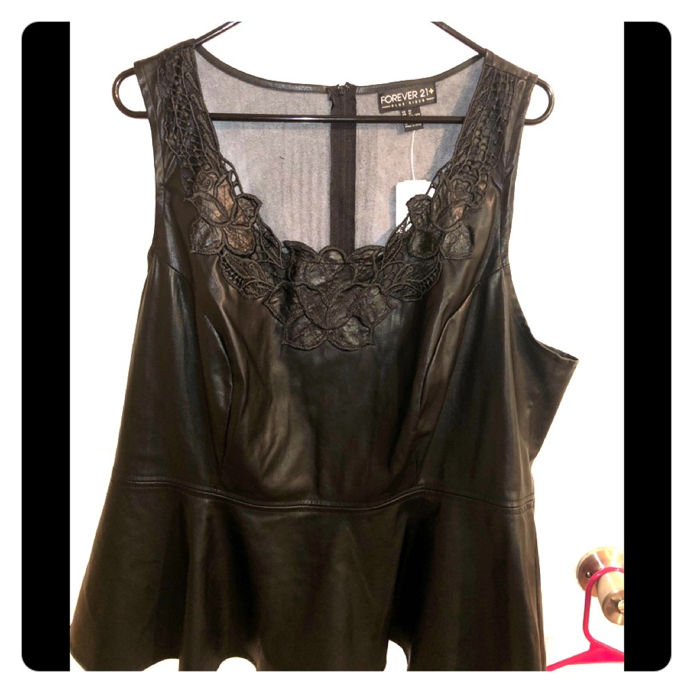 Faux leather black peplum top